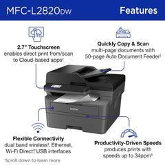 Brother MFC-L2820DW alimentador automático 50 páginas agiliza trabajos múltiples