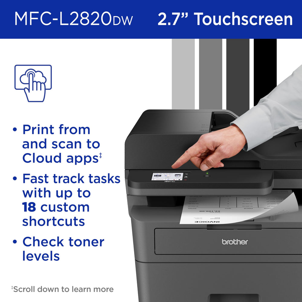 Brother MFC-L2820DW salida de impresión monocroma con texto nítido profesional