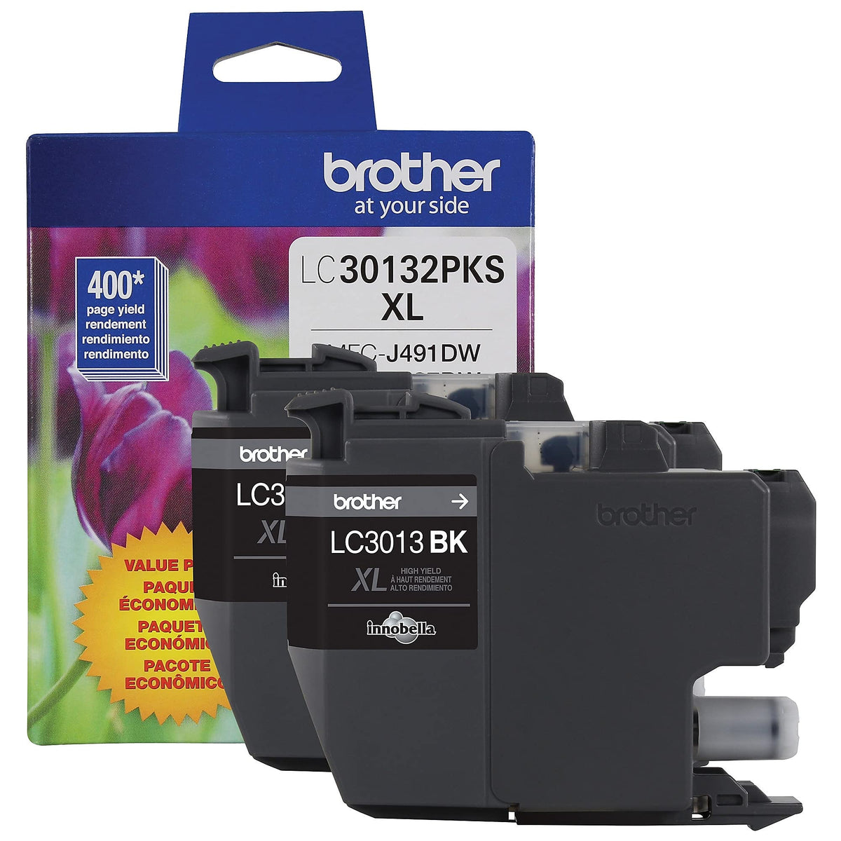 Brother embalaje frontal del pack 2 cartuchos, garantía de originalidad y protección