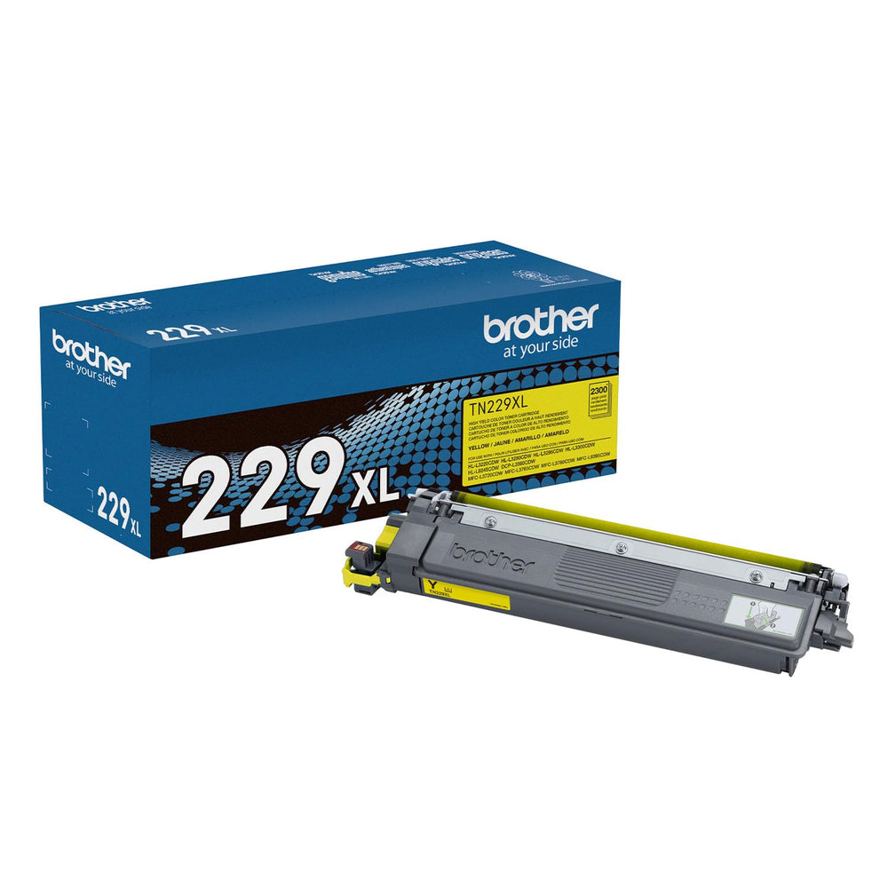 Brother cartucho TN229XLY frontal con embalaje que muestra compatibilidad y rendimiento