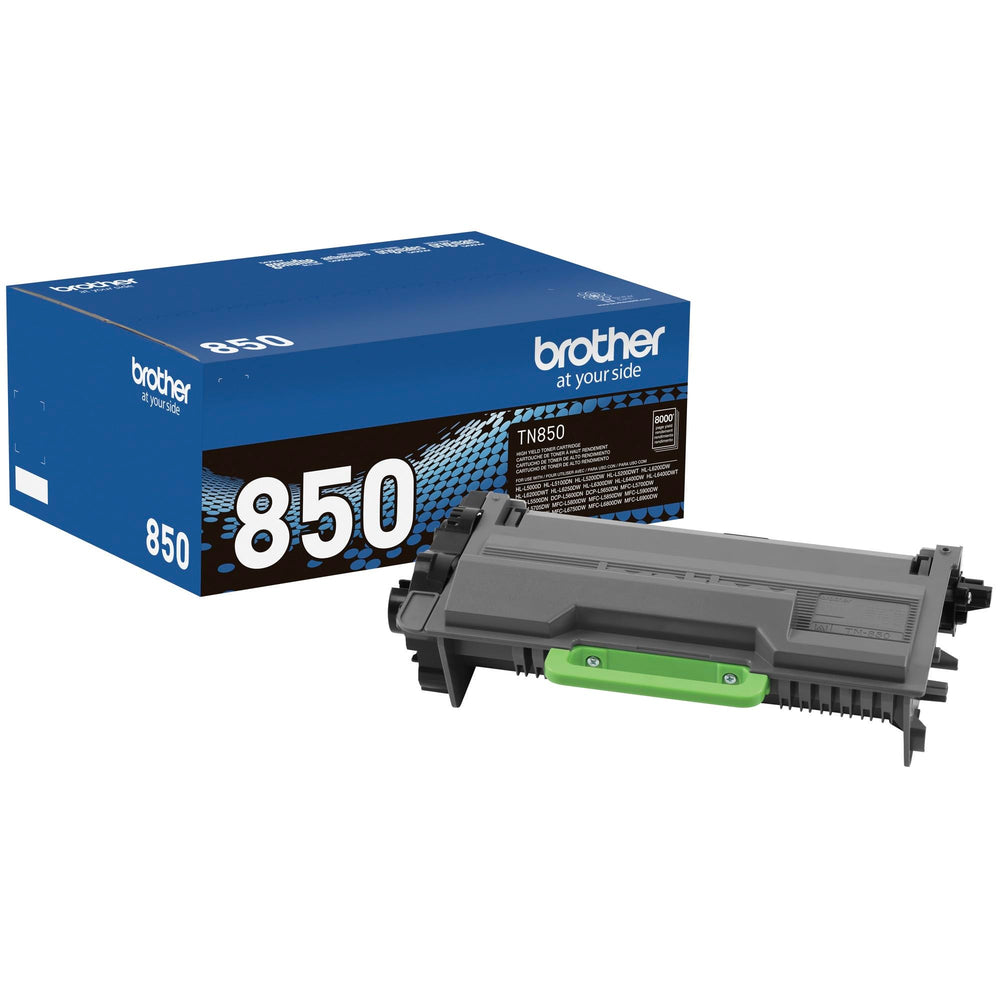 Brother TN850 frontal del embalaje mostrando compatibilidad y rendimiento