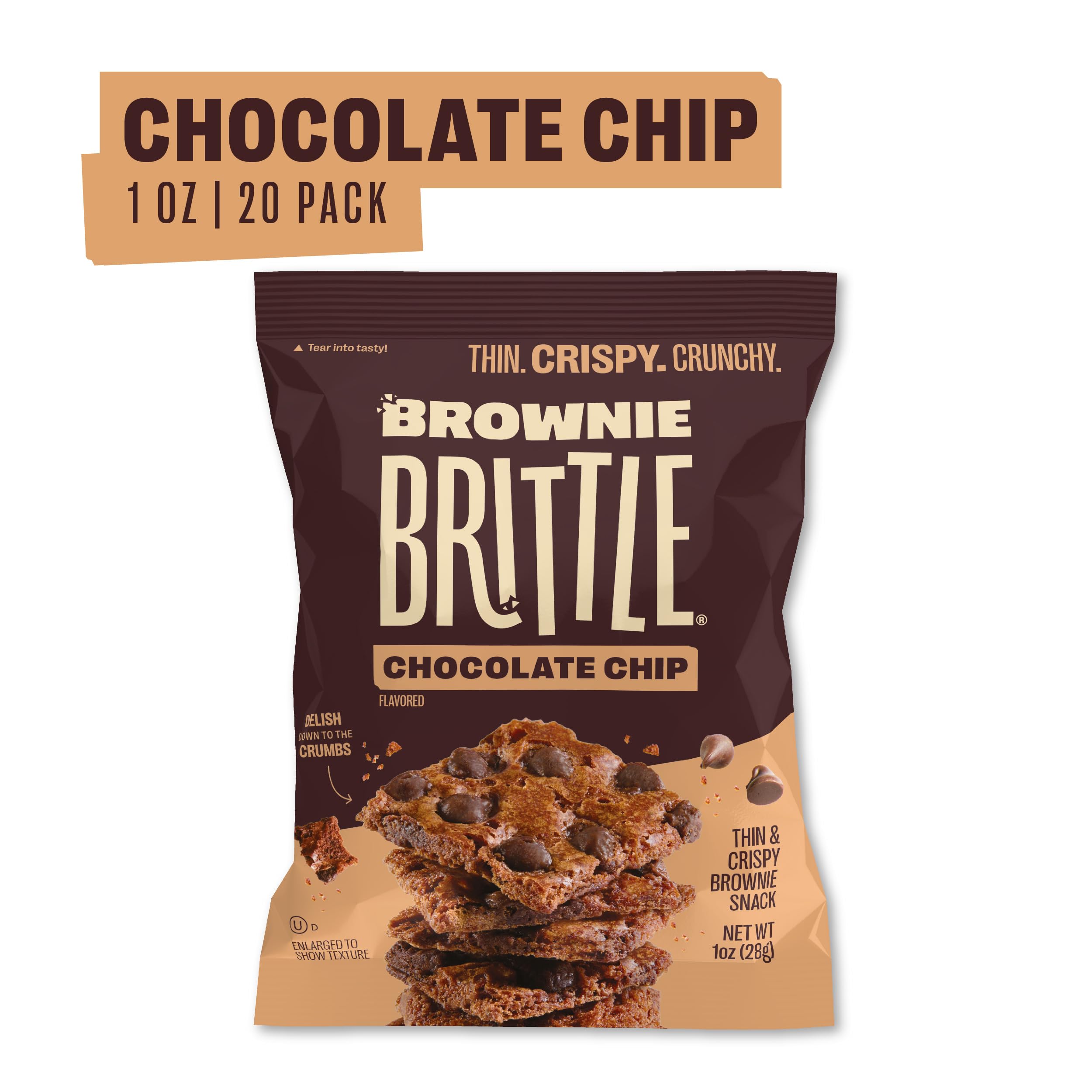 Brownie Brittle bolsita abierta con pedazos listos para consumir