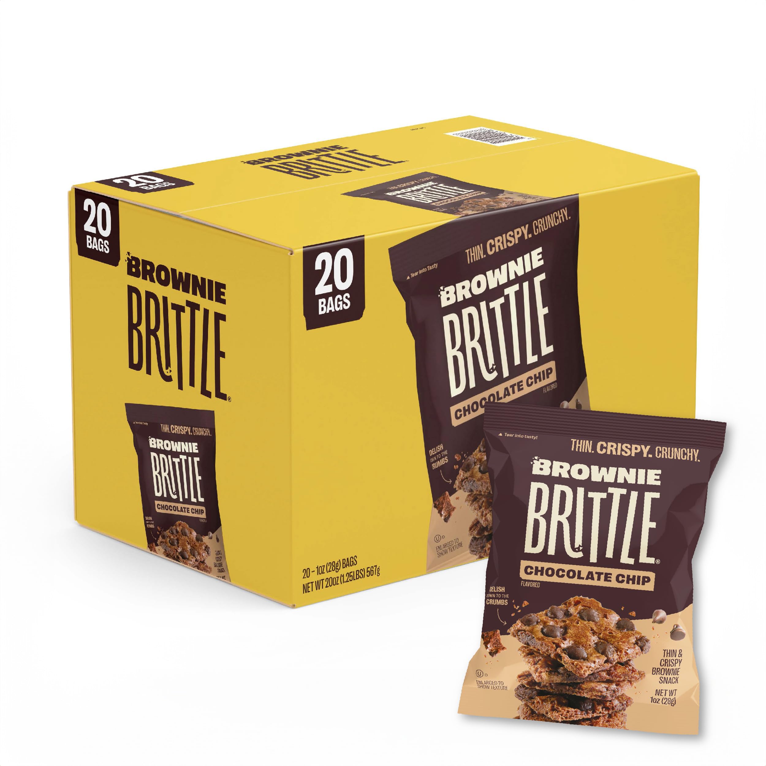 Brownie Brittle paquete frontal mostrando diseño y venta por caja