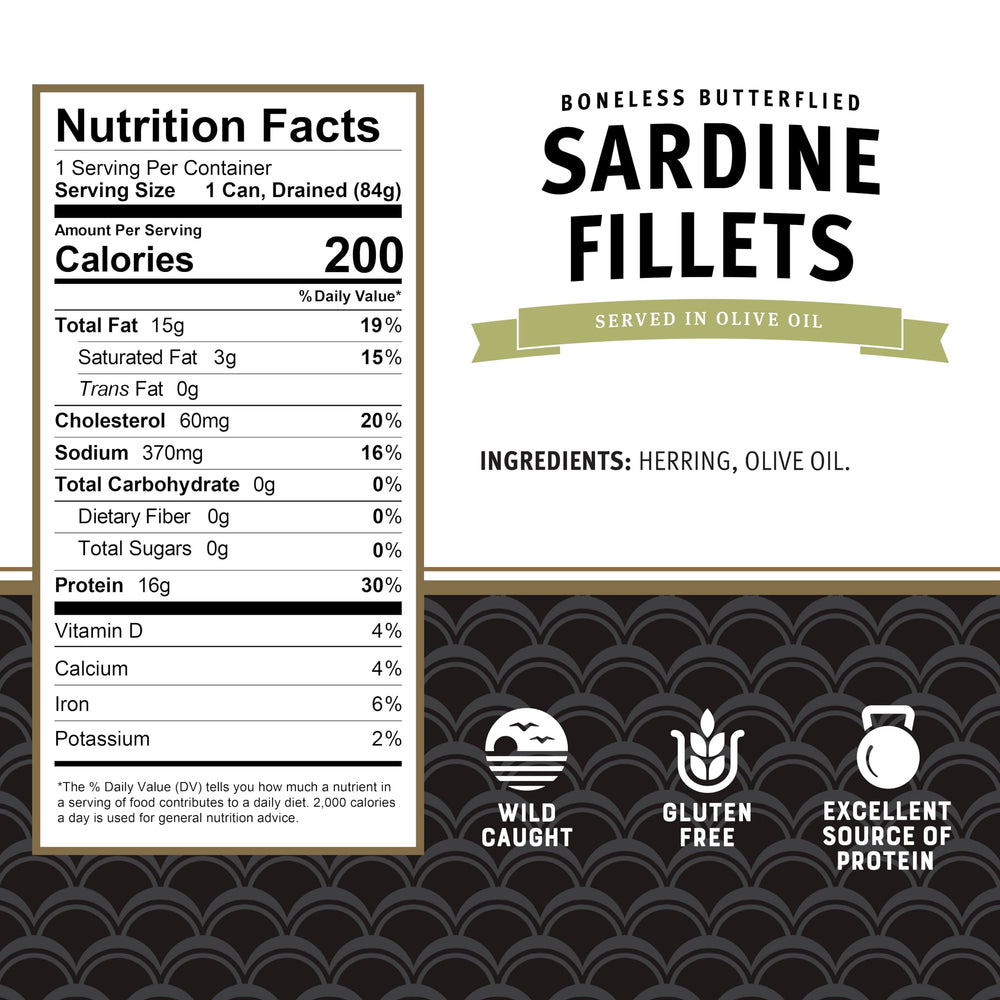 Brunswick close-up of sardine texture in olive oil, tender flaky fillets benefit