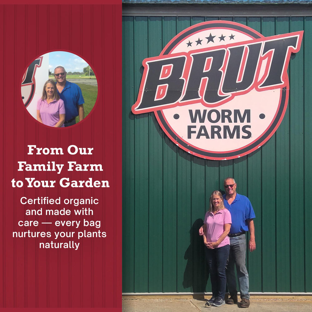 BRUT WORM FARMS esparcido en huerto mostrando fácil integración al suelo