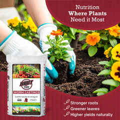 BRUT WORM FARMS bolsa junto a regla para comparar tamaño y cantidad 5 lb