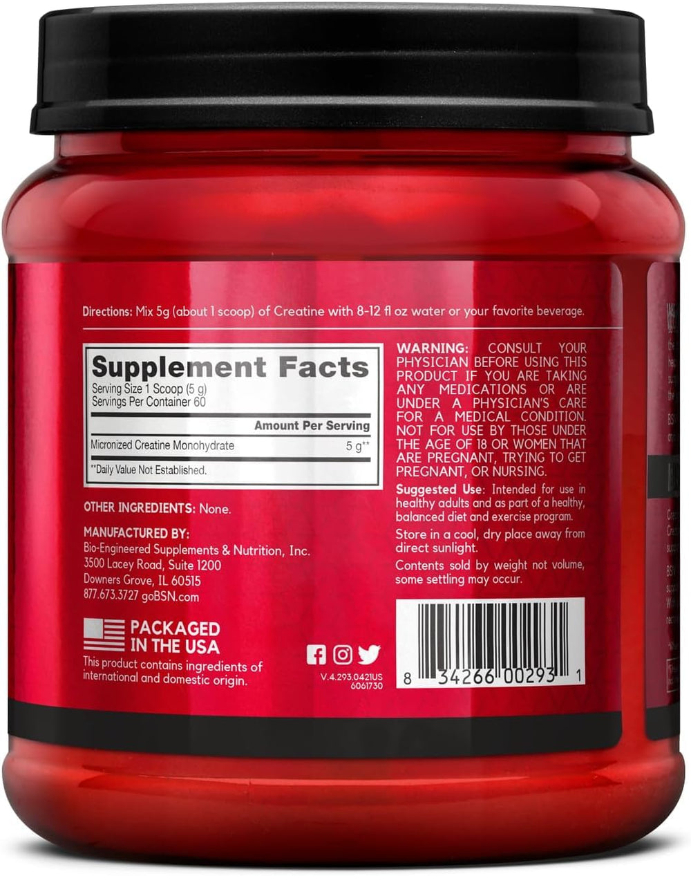 BSN envase junto a una botella para comparar tamaño y contenido