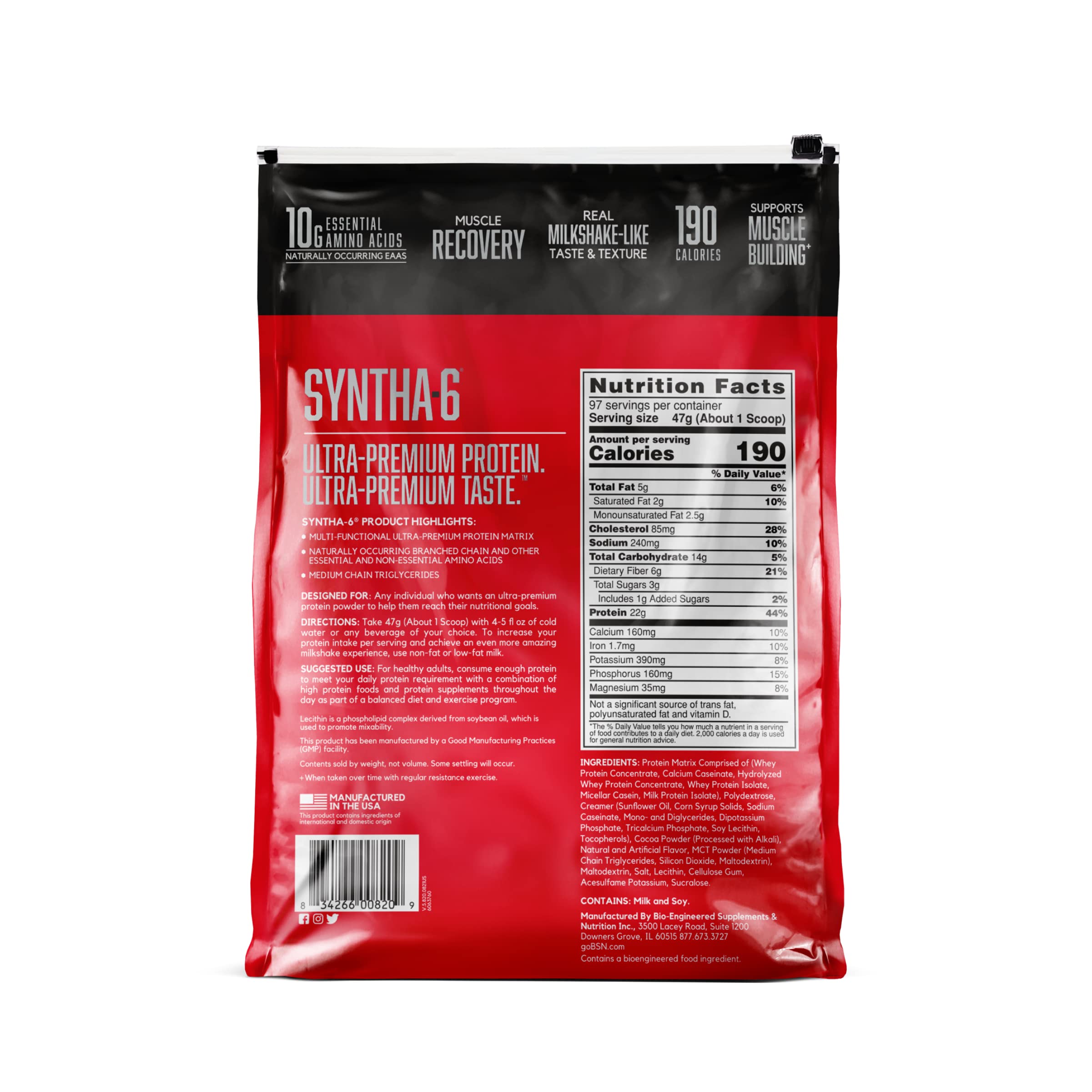 BSN SYNTHA-6 batido servido con frutas como receta de snack saludable