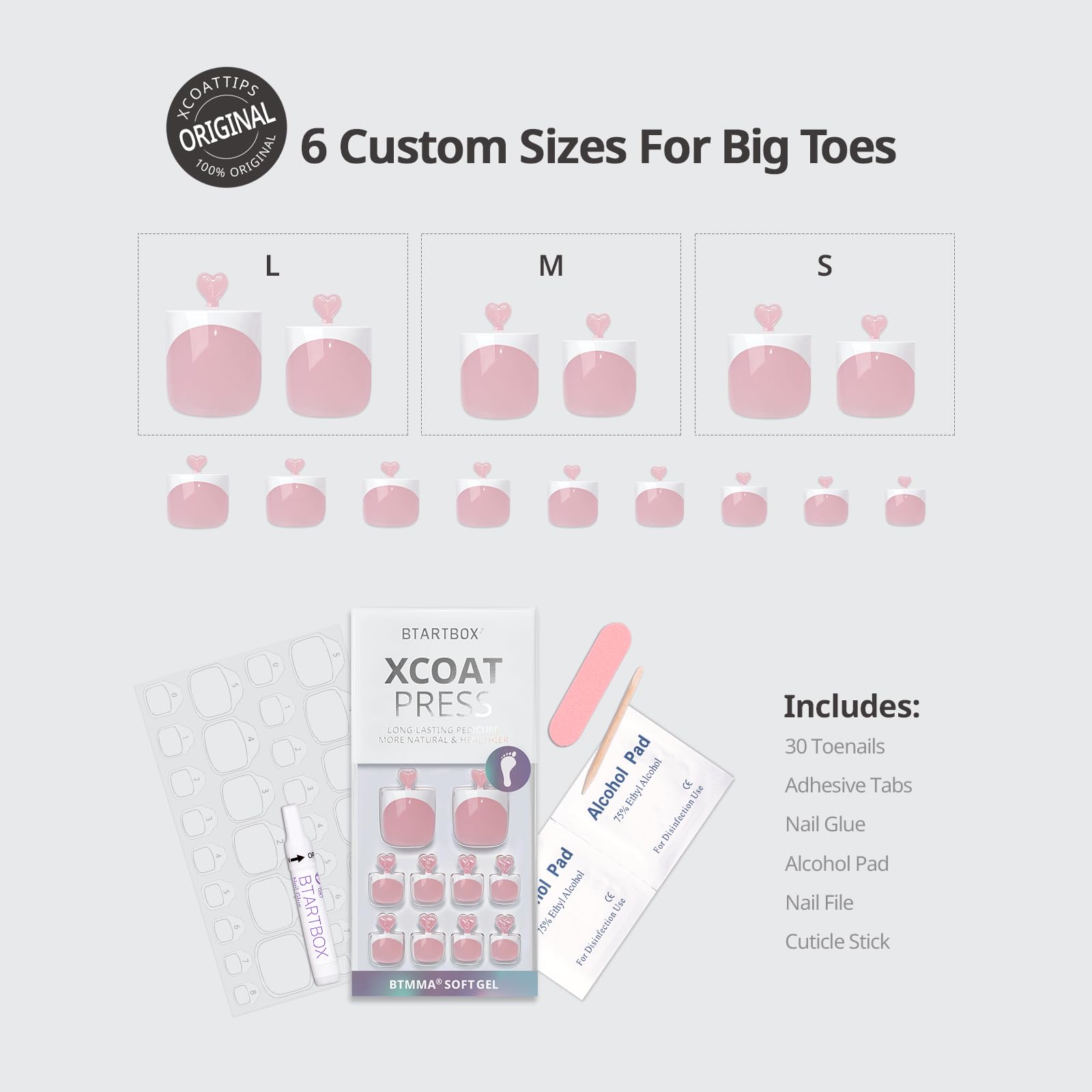 BTArtbox contenido del kit con 30 uñas, cola, tiras y herramientas incluidas