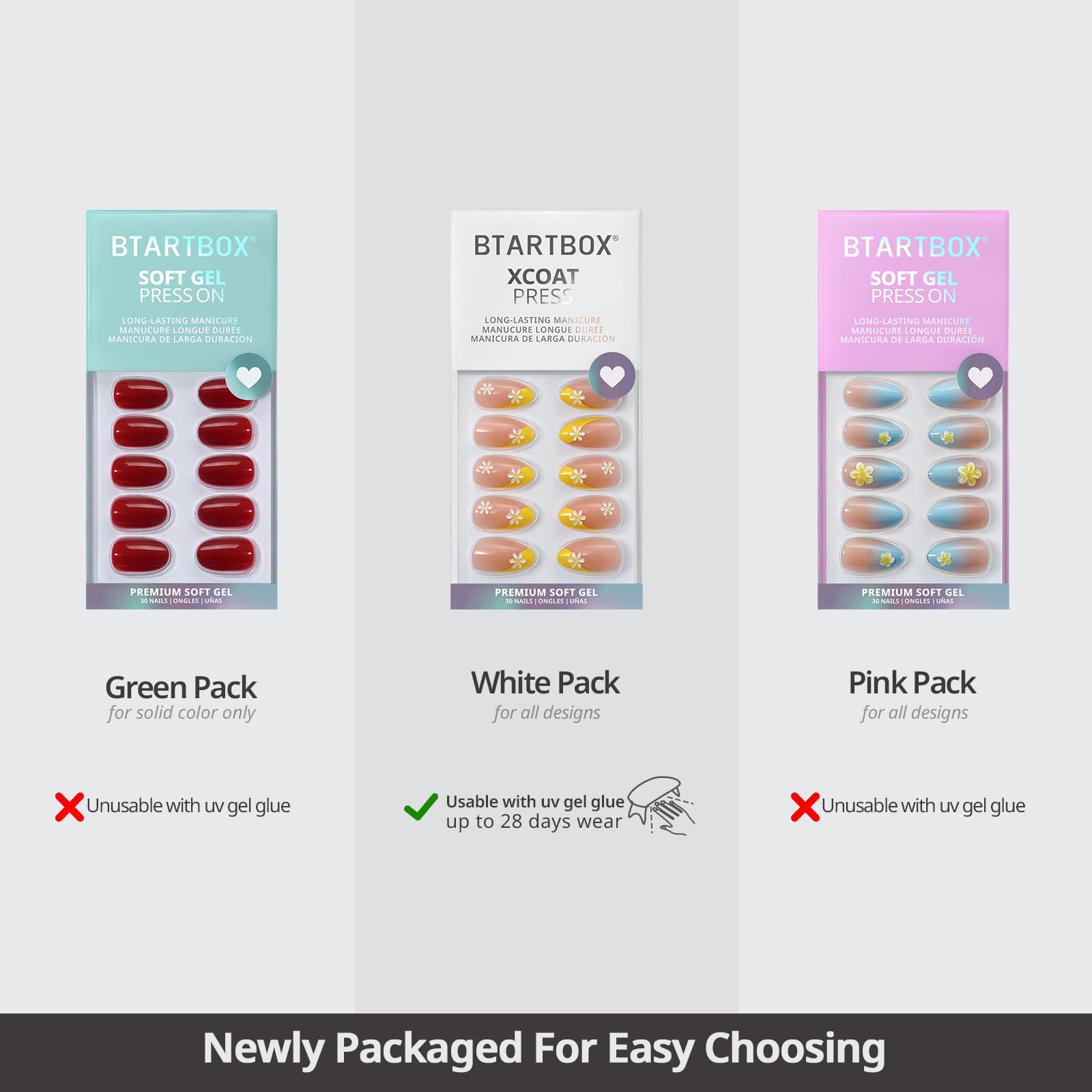BTArtbox kit abierto con 16 tallas, pegamento y accesorios para aplicación rápida