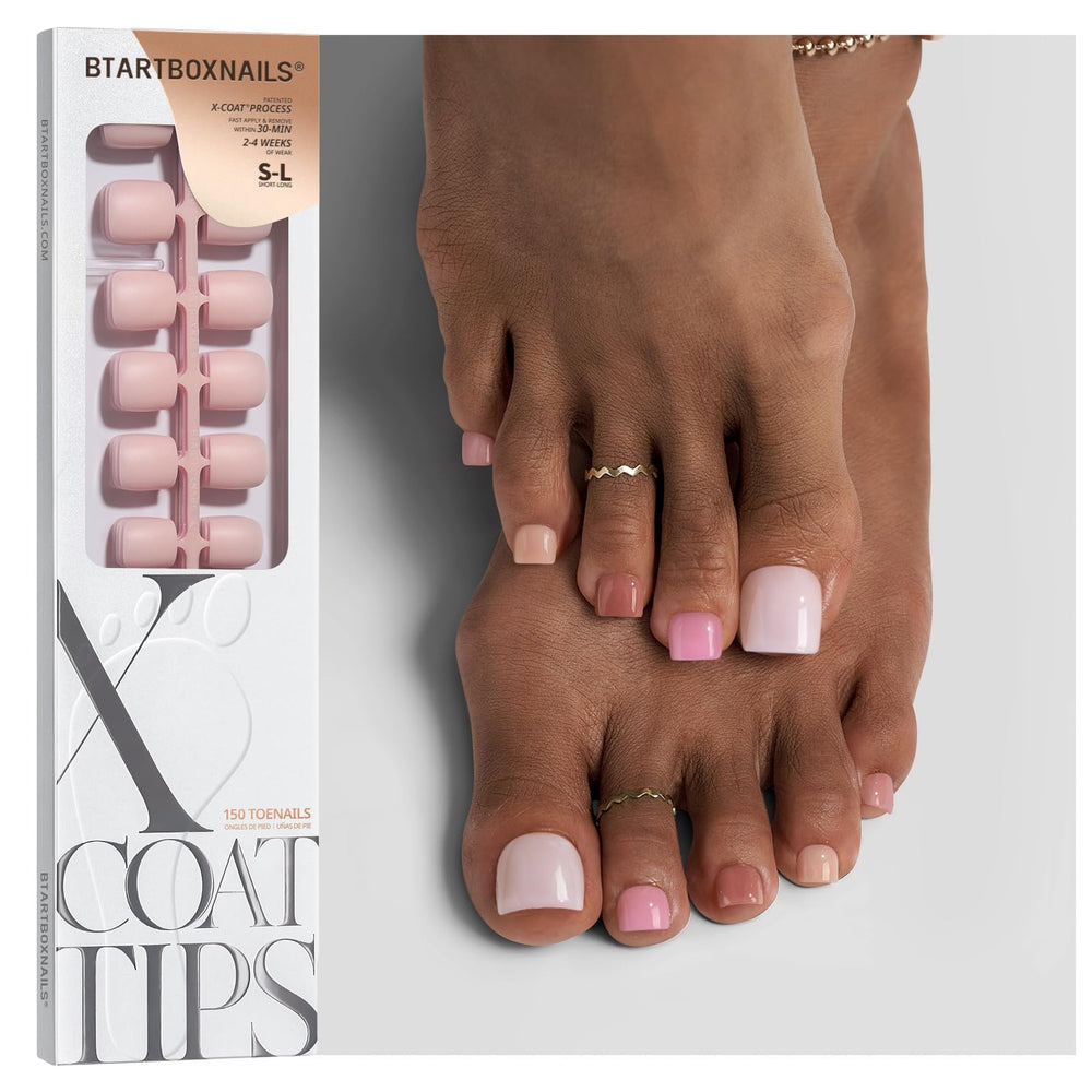 BTArtboxnails frontal del paquete mostrando 150 uñas y tonos nude, aspecto profesional