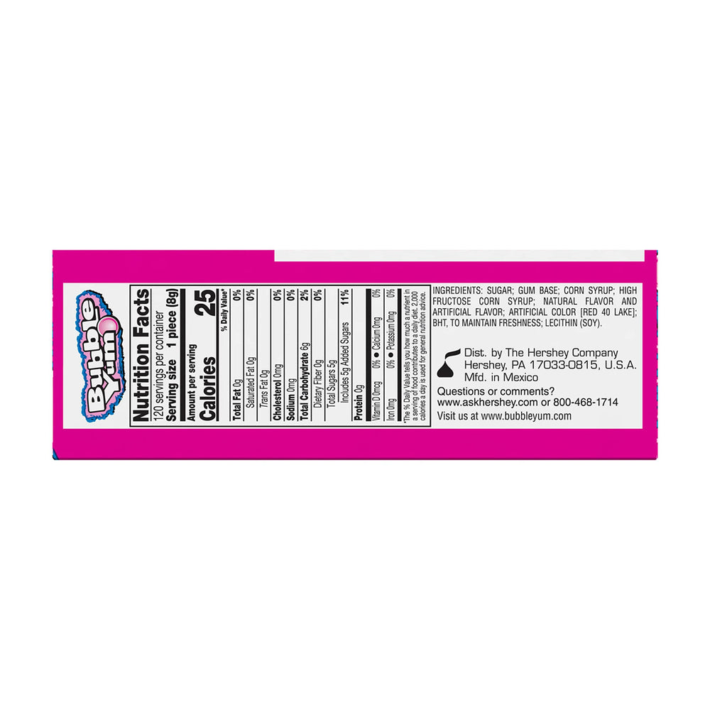 Bubble Yum caja abierta mostrando 12 paquetes, almacenamiento práctico