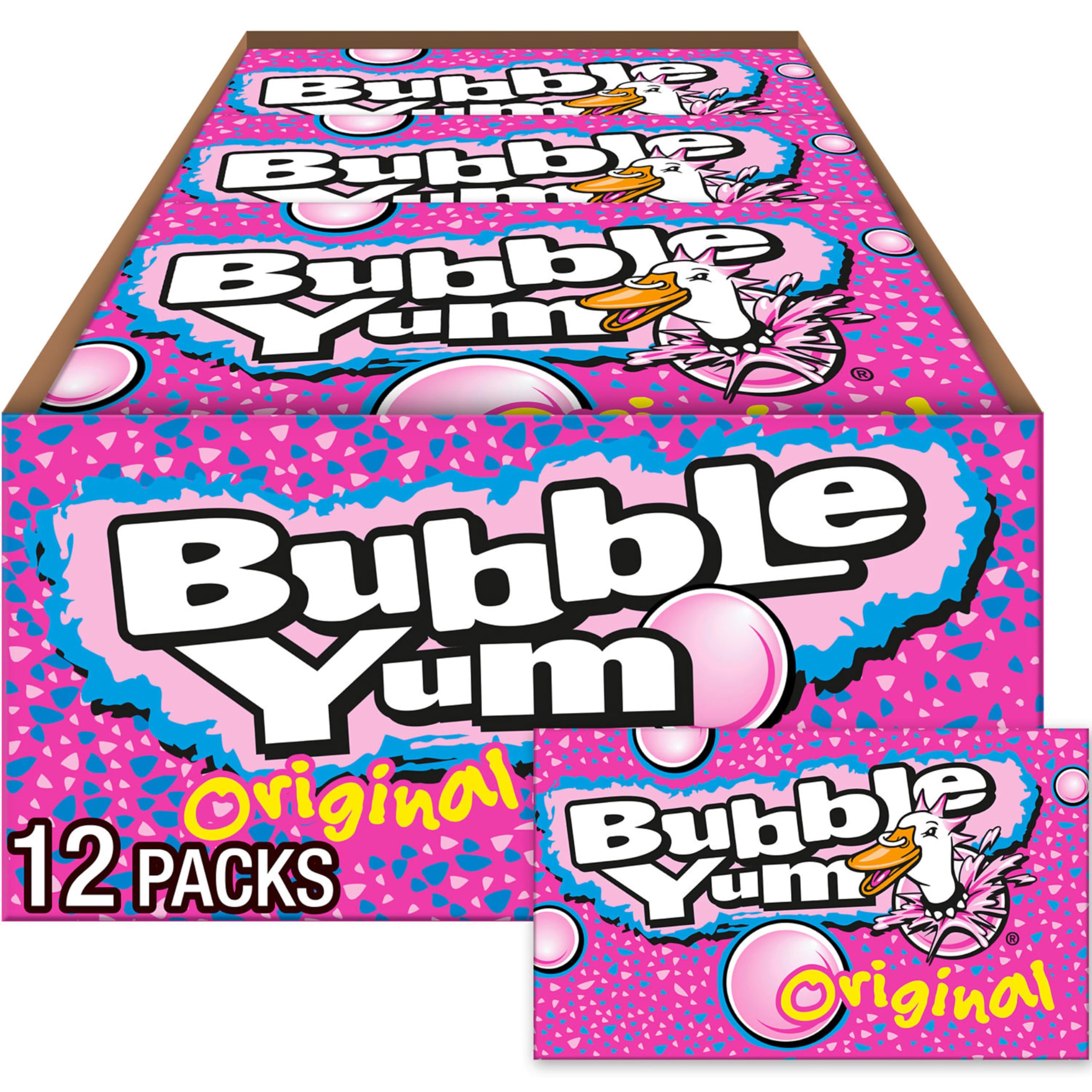Bubble Yum vista frontal del paquete, presentación fácil de compartir