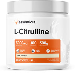 Bucked Up envase frontal del polvo L-Citrulline con diseño claro y beneficios visibles