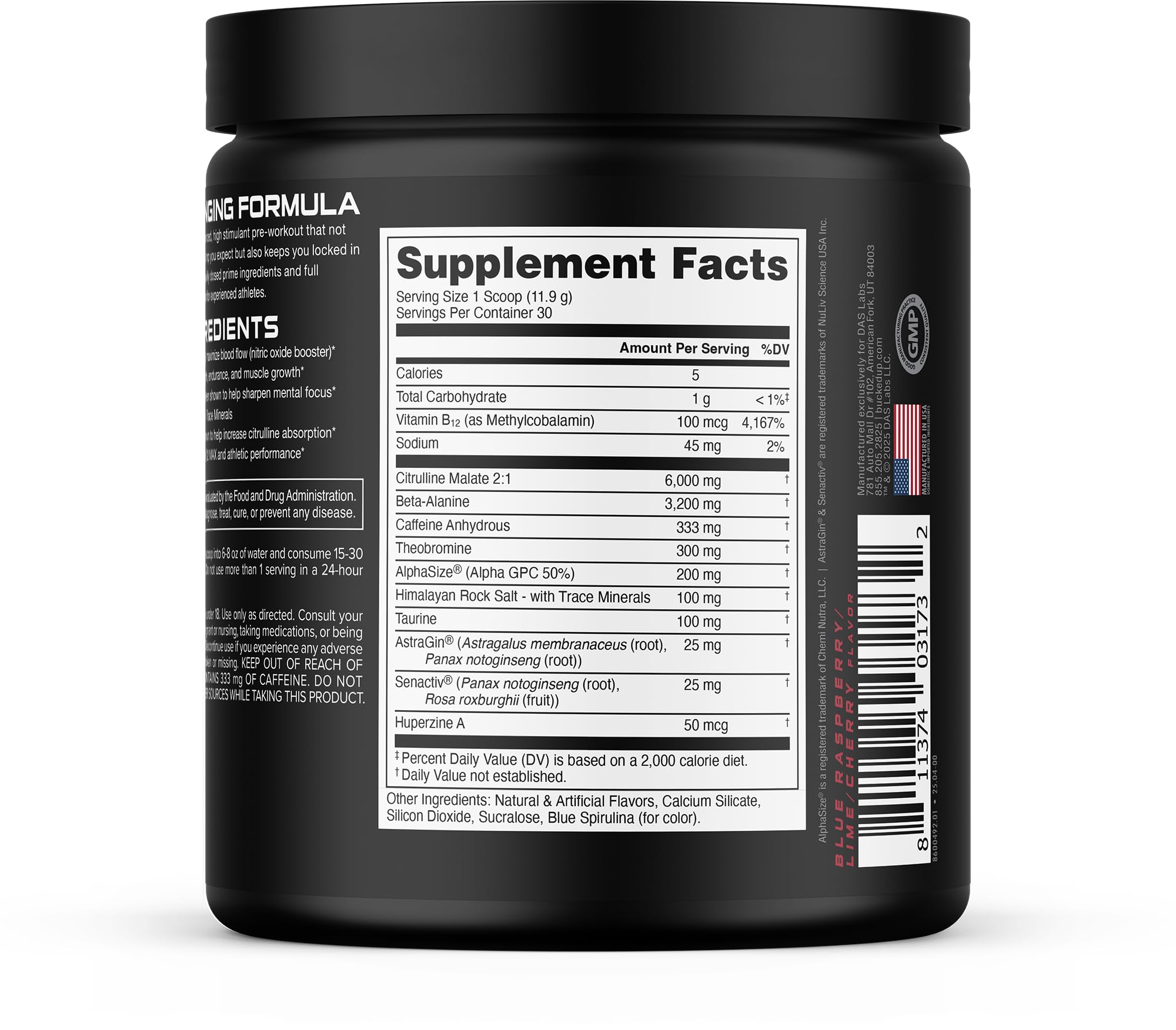 Bucked Up Woke detalle de la etiqueta con ingredientes y dosis transparentes