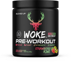Bucked Up bote frontal Fresa Kiwi mostrando la marca y sabor energizante