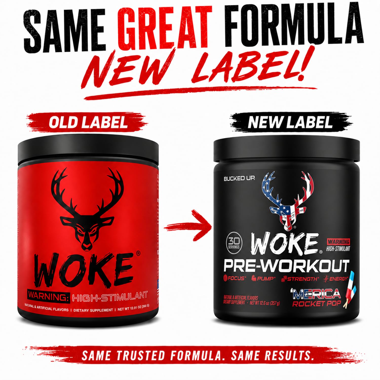 Bucked Up Woke servicio preparado en vaso listo para beber antes del entrenamiento