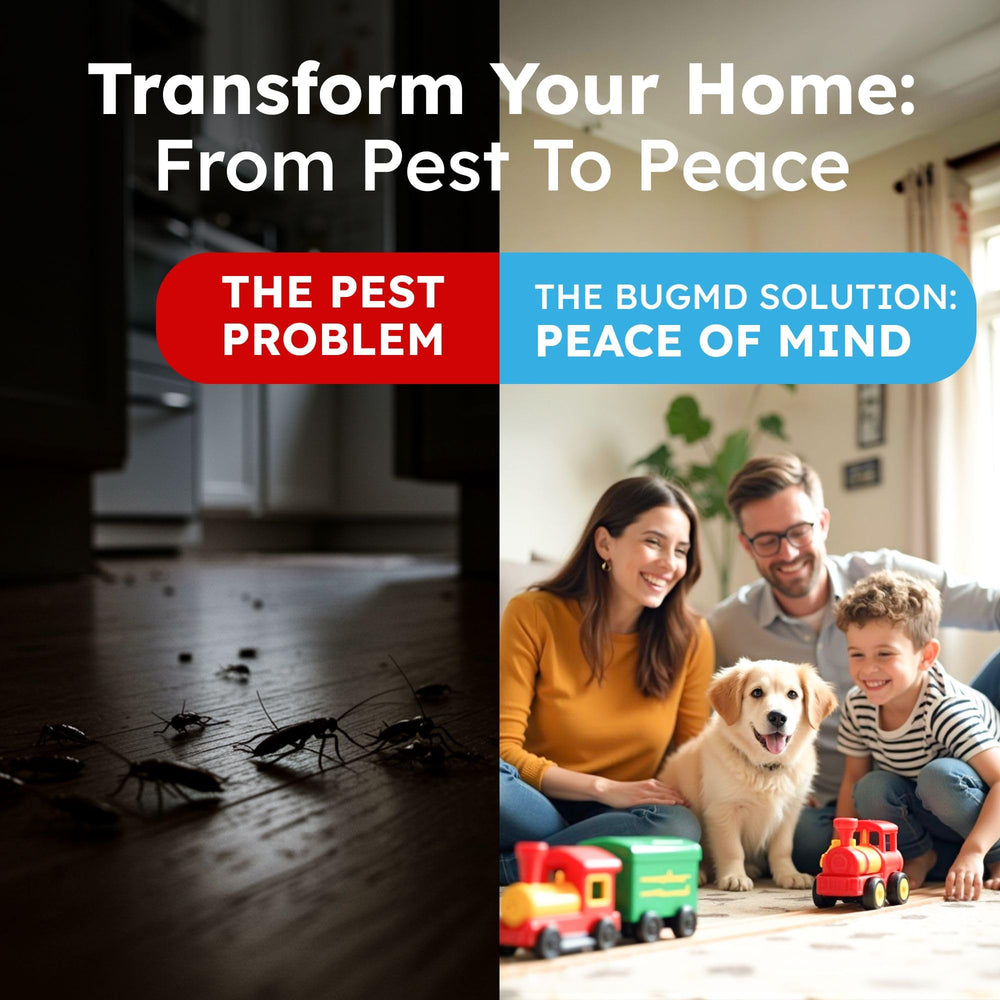 BugMD en ambiente doméstico con niño y mascota transmitiendo tranquilidad