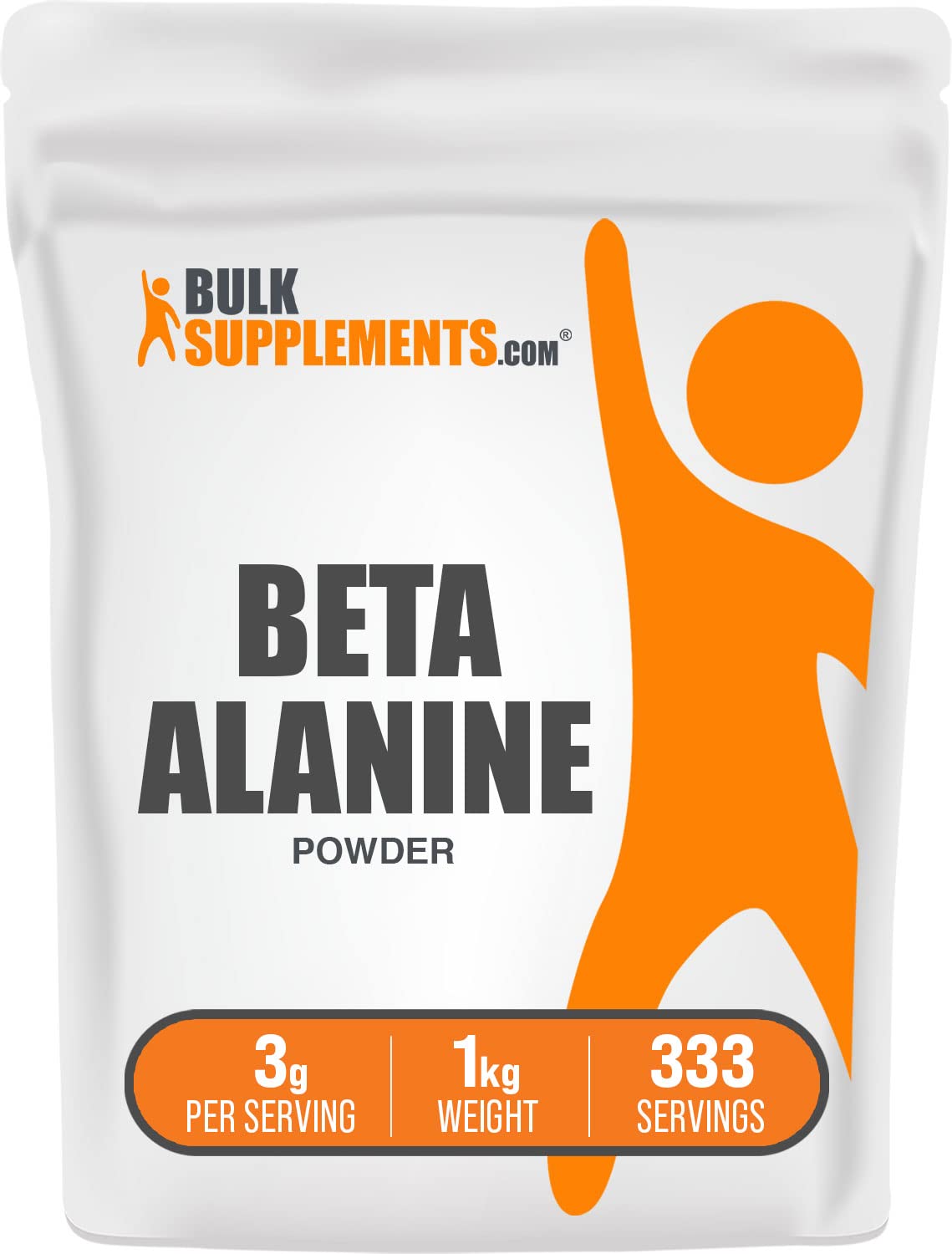 BulkSupplements envase frontal de Beta Alanine mostrando formato y cantidad
