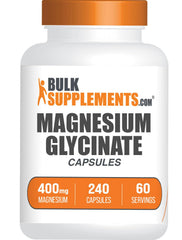 BulkSupplements frasco delantero de Magnesium Glycinate mostrando el envase y la cantidad