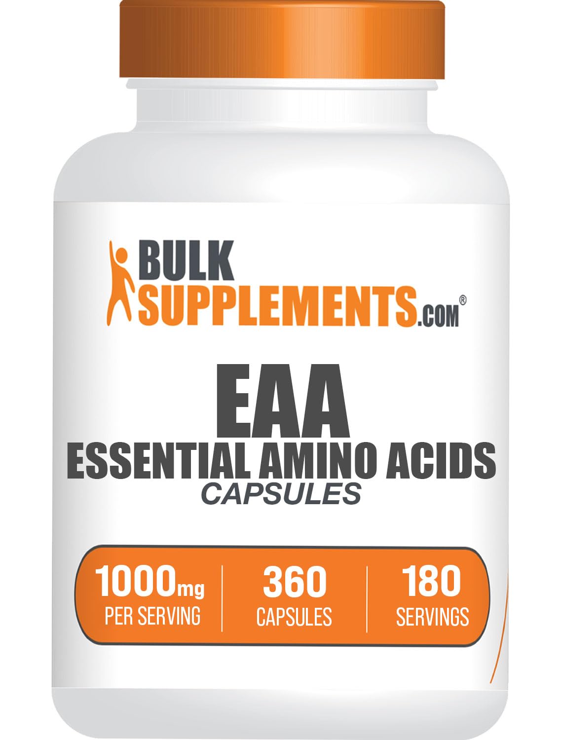 BulkSupplements frasco frontal mostrando 360 cápsulas y conveniencia