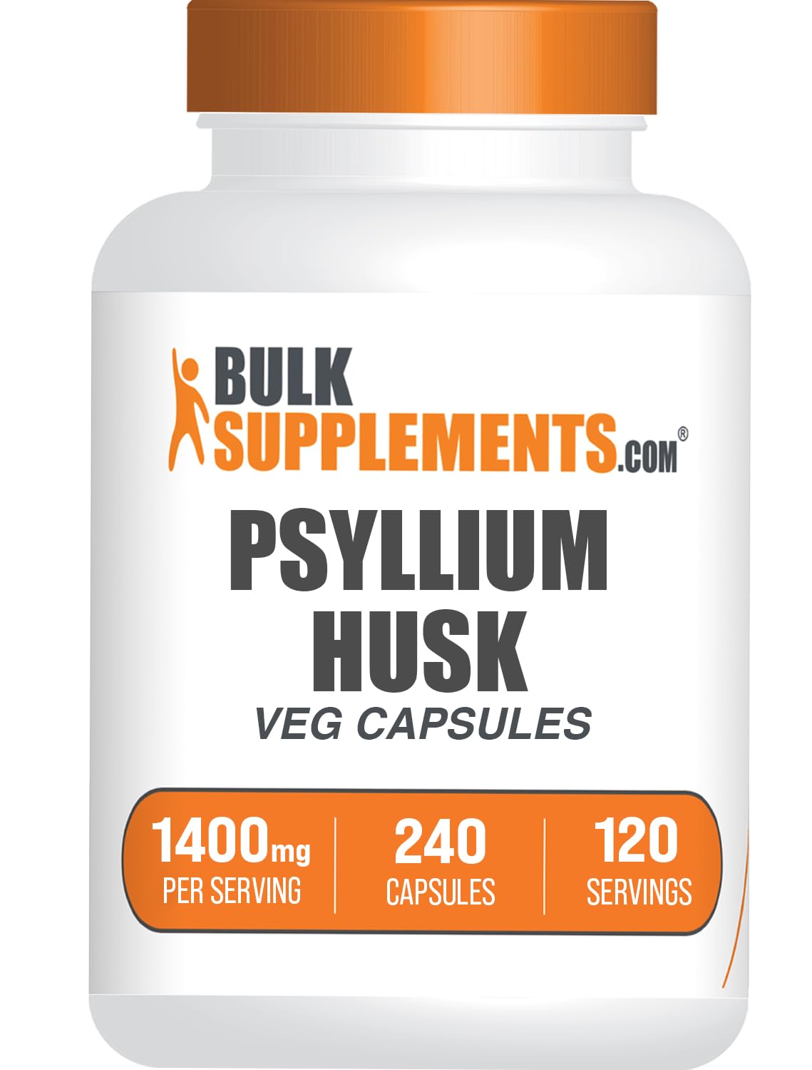 BulkSupplements frasco frontal de Psyllium Husk con diseño claro y uso práctico