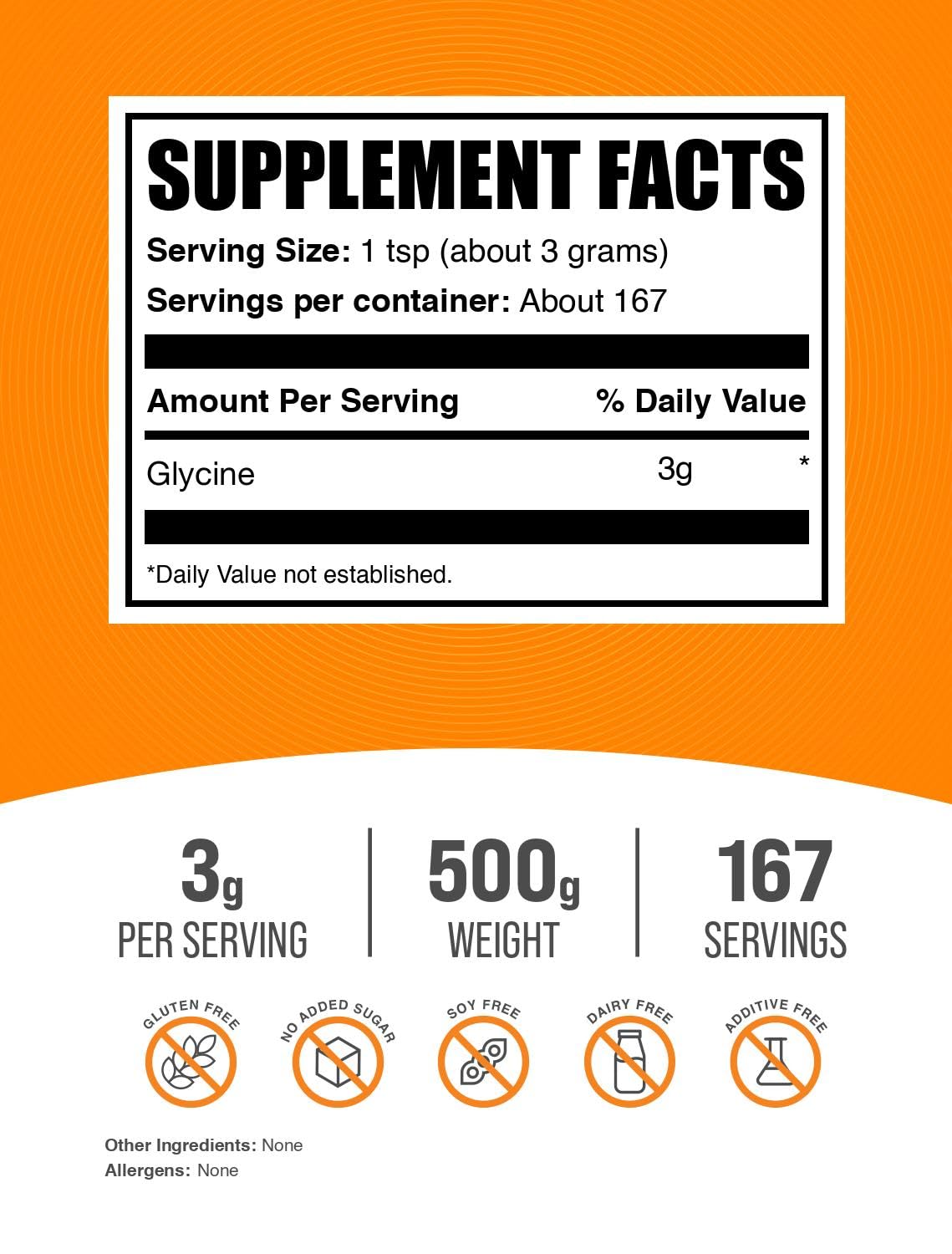 BulkSupplements glycine powder close-up texture for easy mixing
