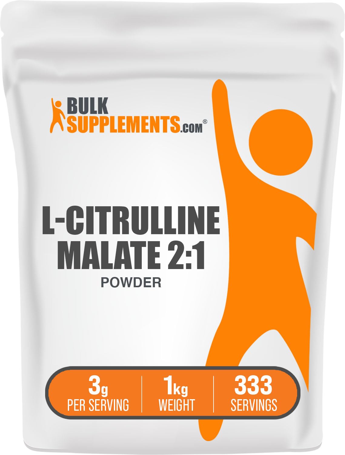 BulkSupplements envase frontal de L-Citrulline Malate mostrando dosificación clara y confianza