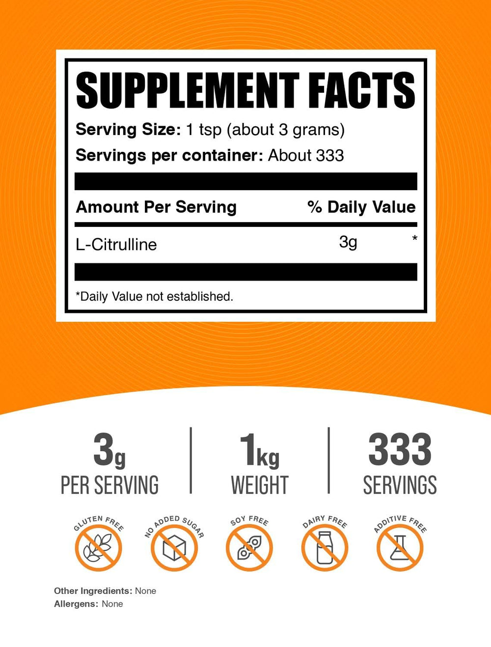 BulkSupplements polvo de L-Citrulline textura fina para mezclar fácilmente