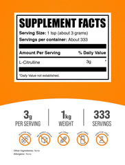 BulkSupplements polvo de L-Citrulline textura fina para mezclar fácilmente
