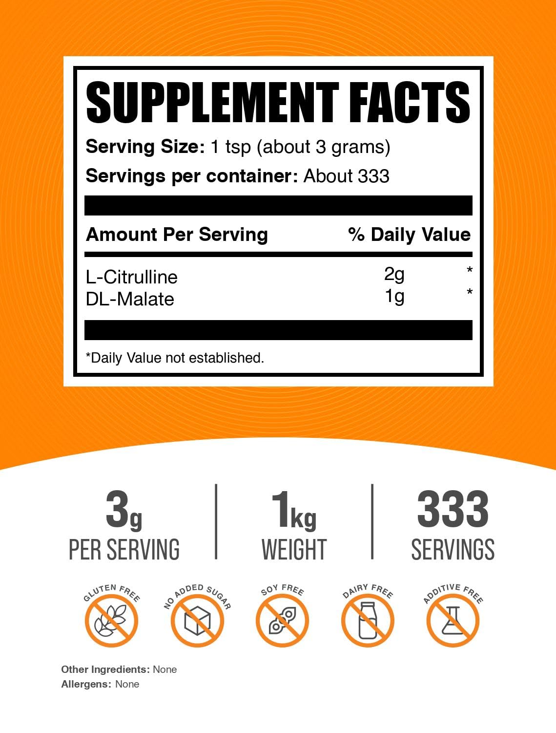 Polvo L-Citrulline Malate BulkSupplements vista de textura que facilita mezcla rápida