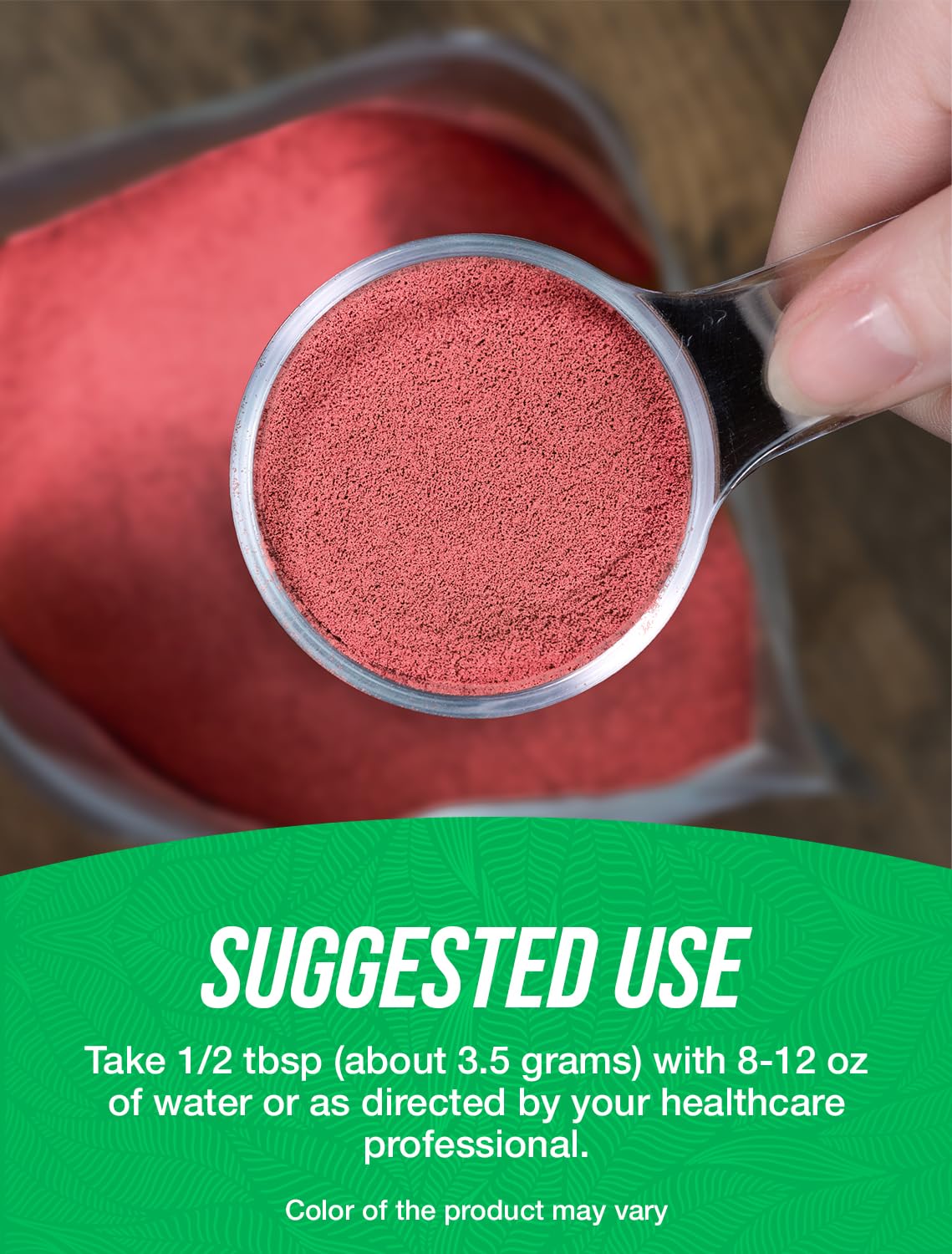 BulkSupplements cucharada con porción de 3,5 g para medir fácilmente cada servicio