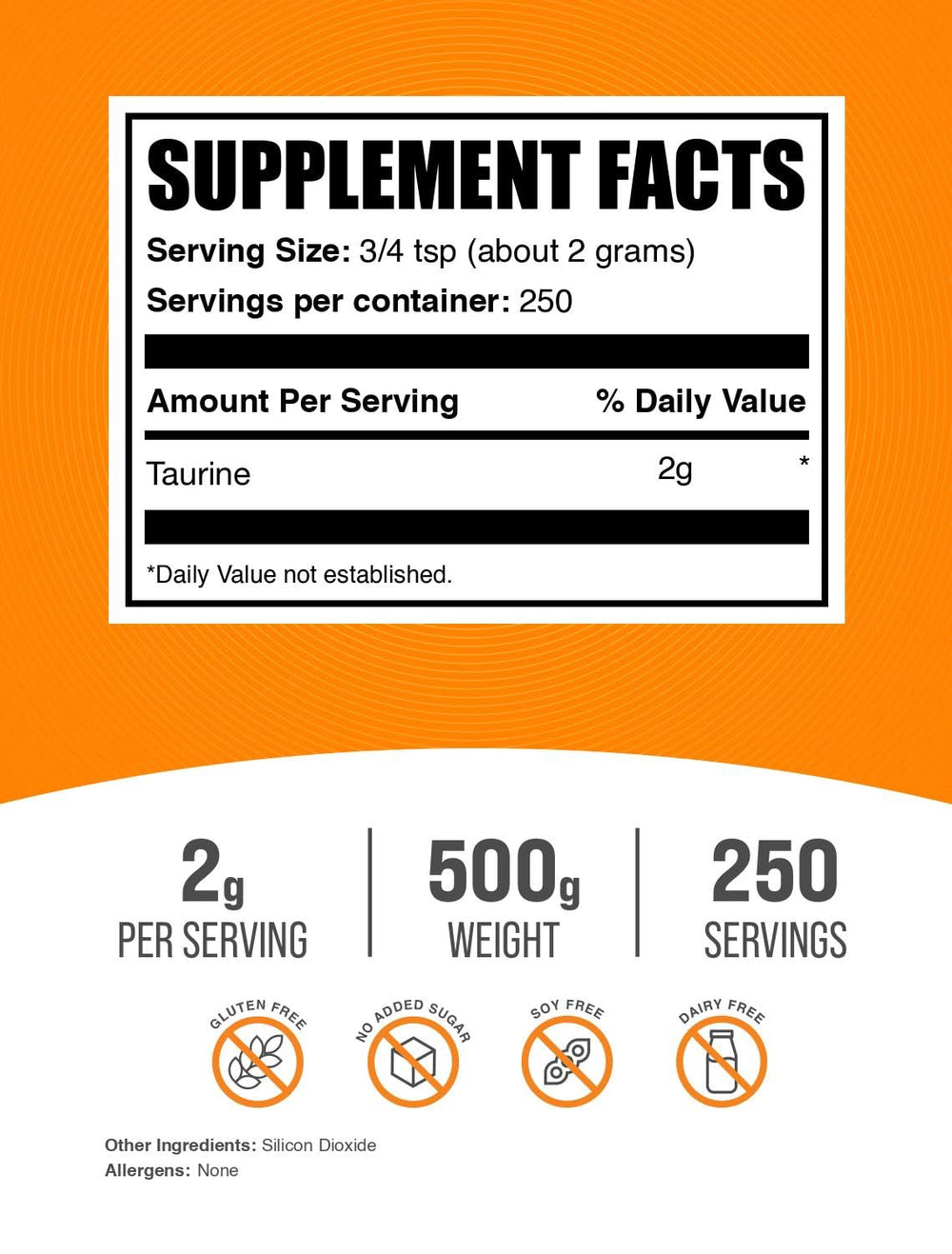 BulkSupplements detalle del polvo de taurina mostrando textura fina y pureza
