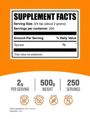 BulkSupplements detalle del polvo de taurina mostrando textura fina y pureza