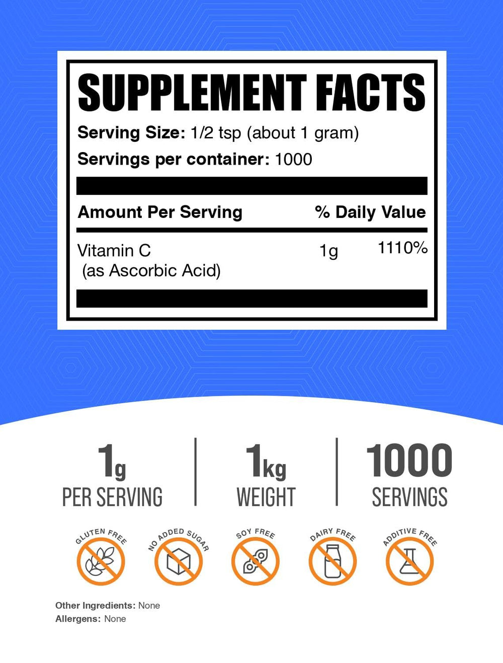 BulkSupplements textura del polvo ácido ascórbico en primer plano, fácil disolución