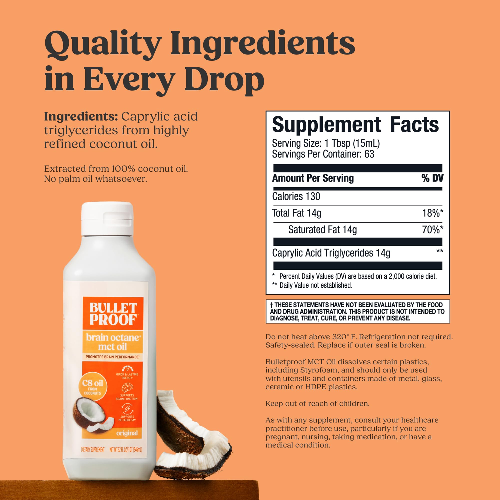 Bulletproof Brain Octane C8 foco en la textura clara del aceite para pureza