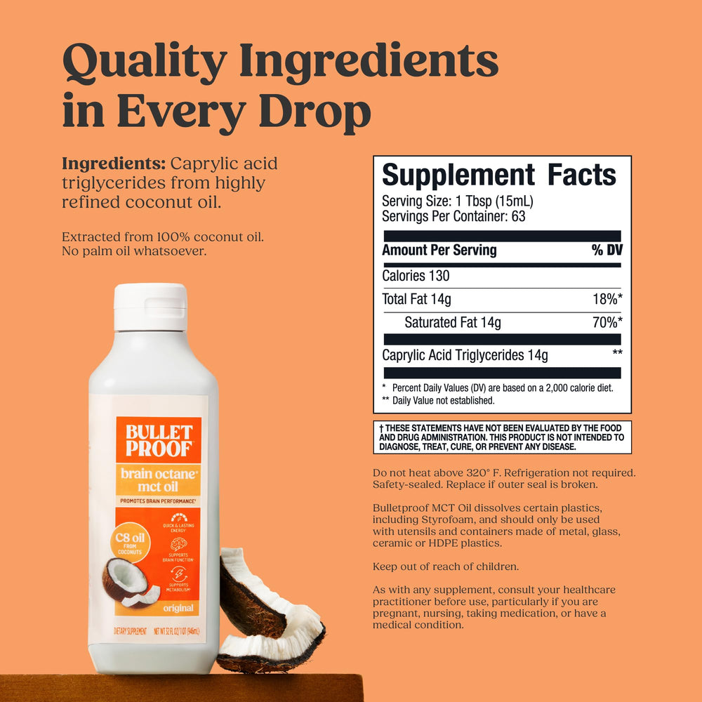 Bulletproof Brain Octane C8 foco en la textura clara del aceite para pureza