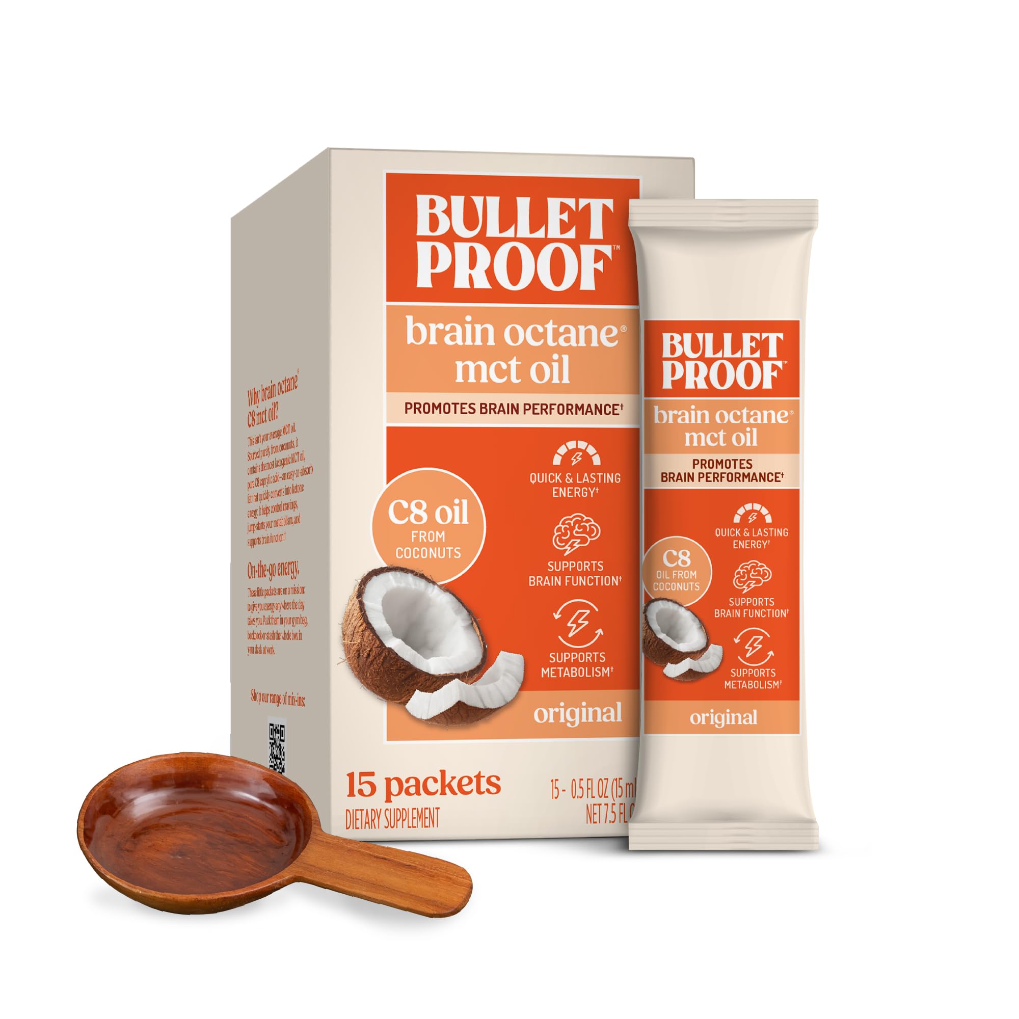 Bulletproof caja de 15 paquetes individuales de Brain Octane C8 para energía portable