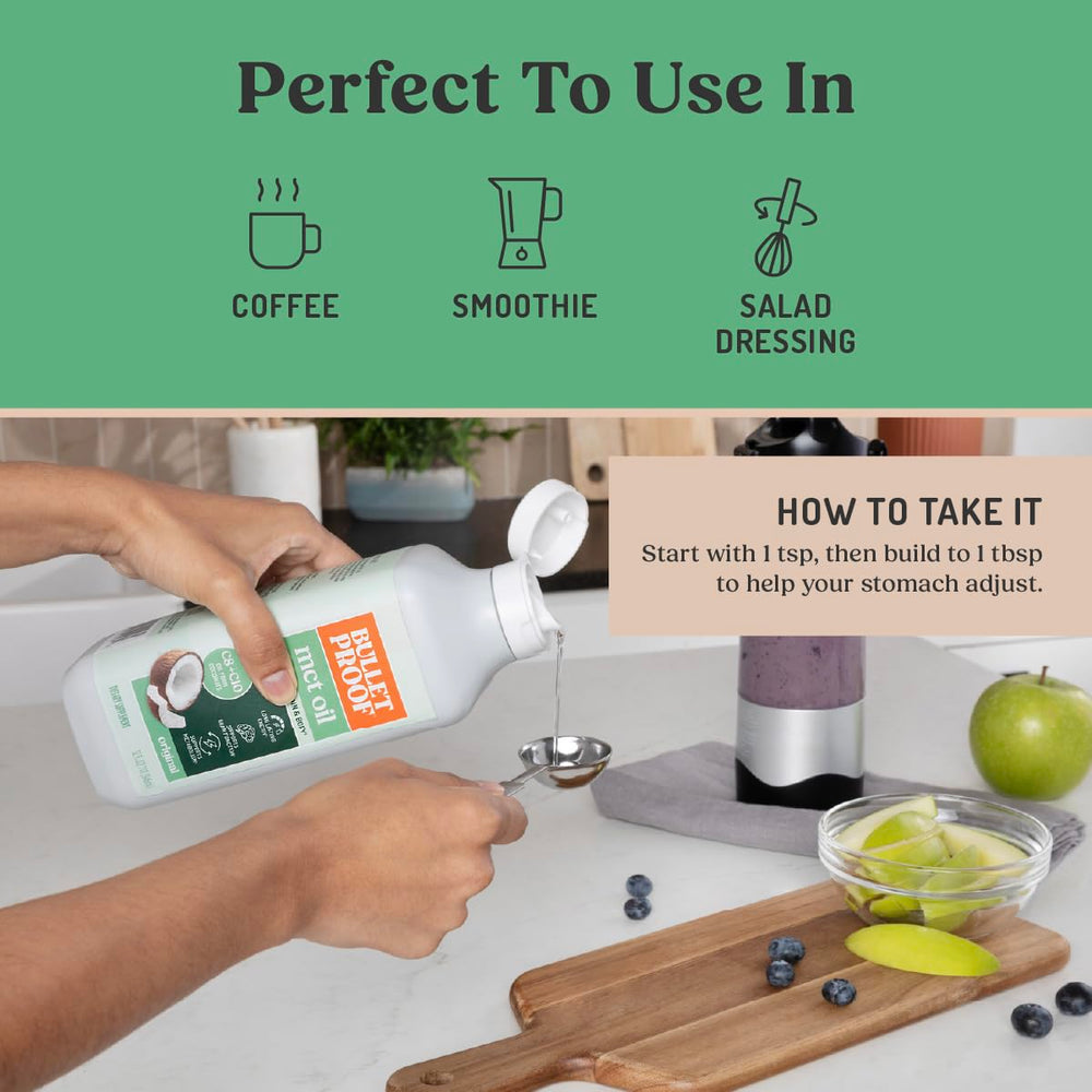 Bulletproof aceite mezclado en batido para cremosidad y energía