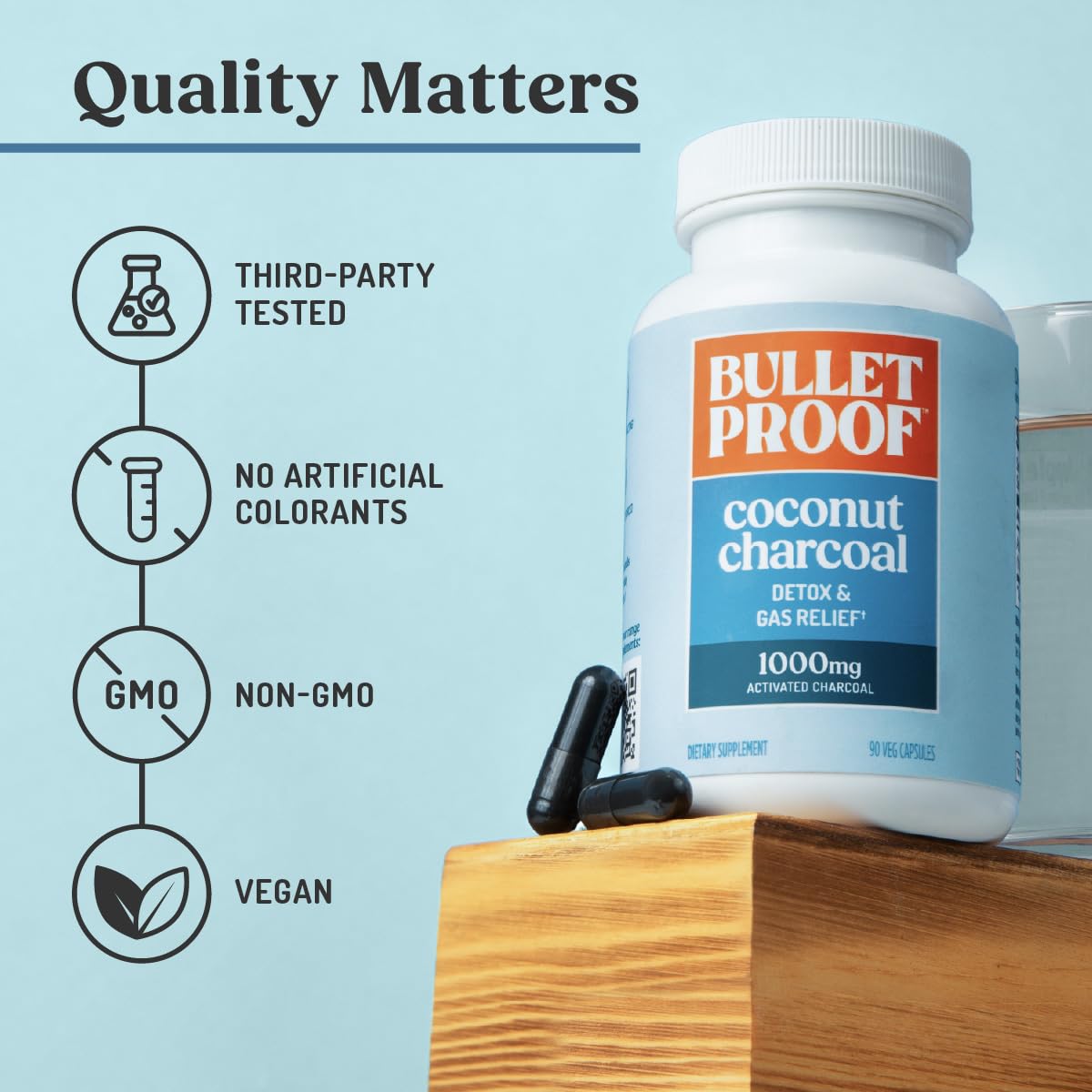 Bulletproof etiqueta en primer plano con información de ingredientes clave