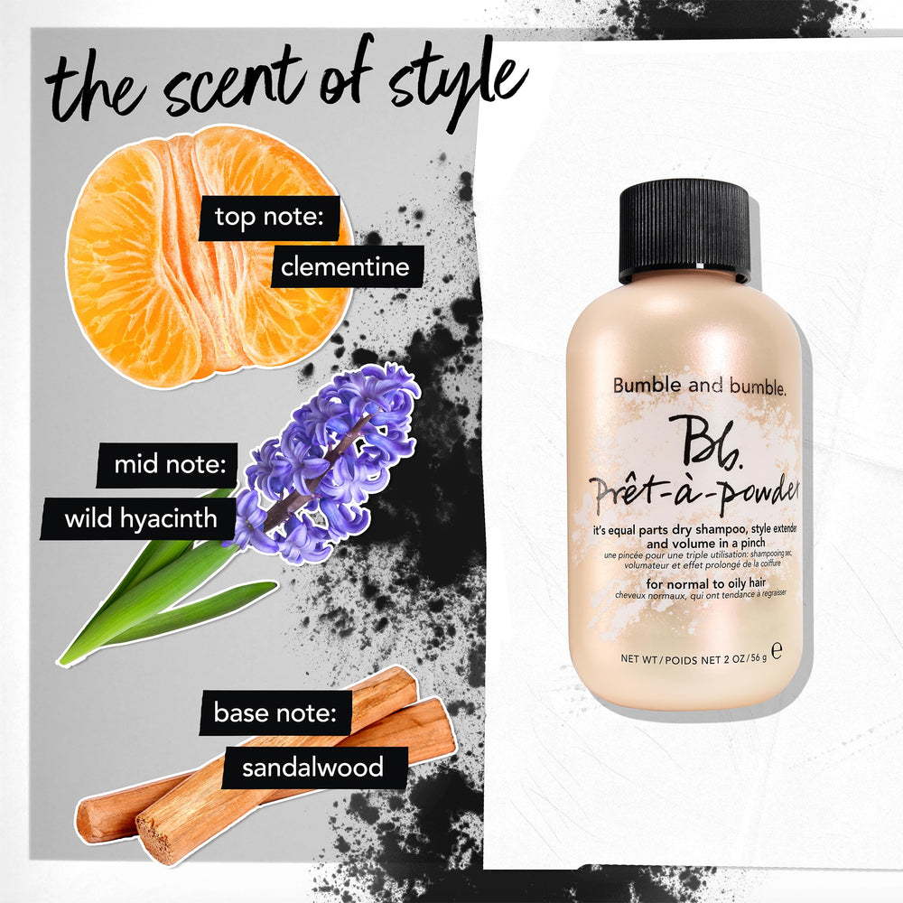 Bumble and bumble. etiqueta con ingredientes que destaca almidón y sílice absorbentes