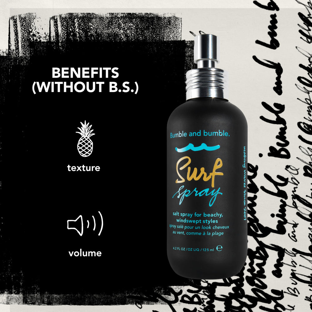 Bumble and bumble etiqueta con ingredientes marinos como algas y kelp beneficiosos