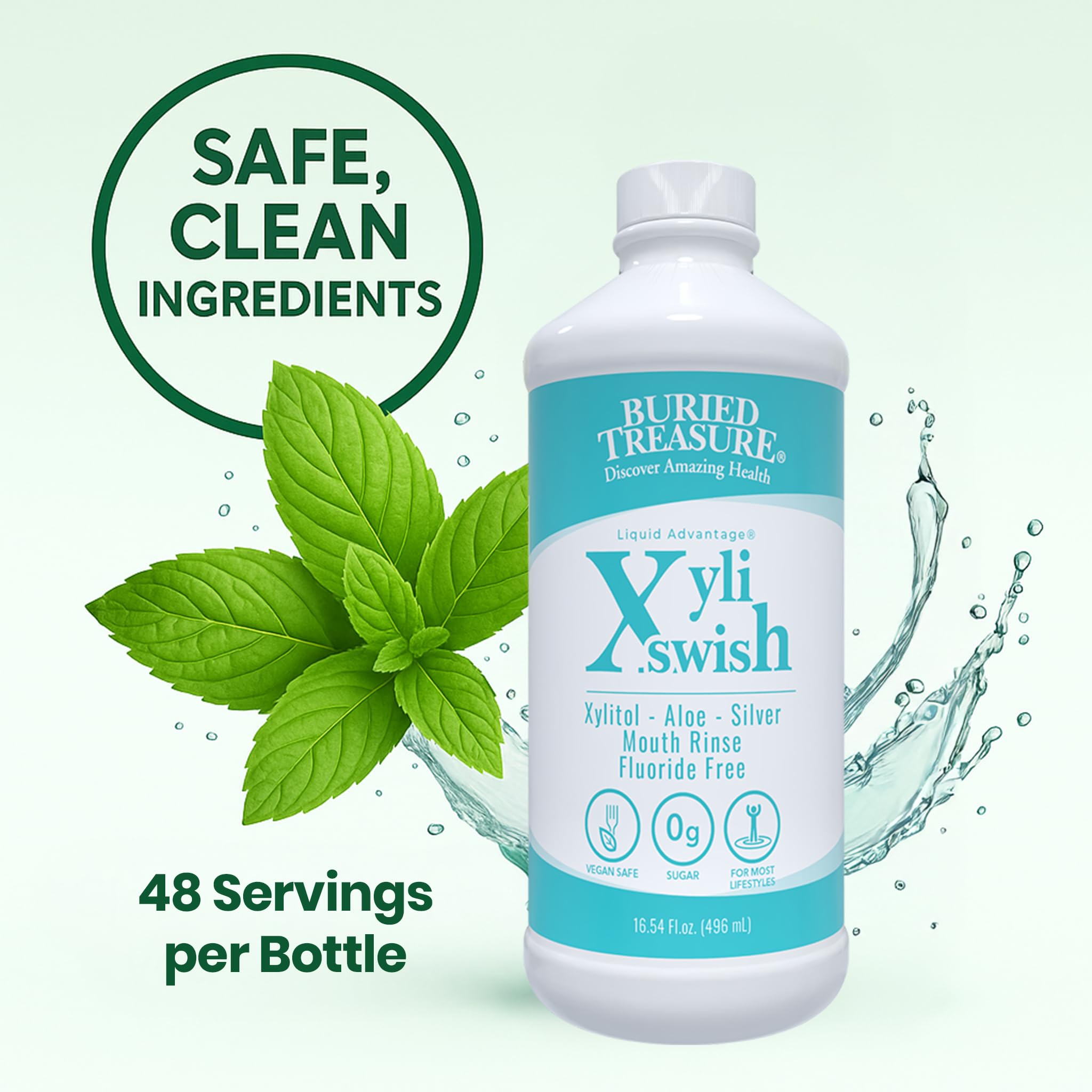 Buried Treasure Xyli Swish con hojas de menta real resaltando sabor