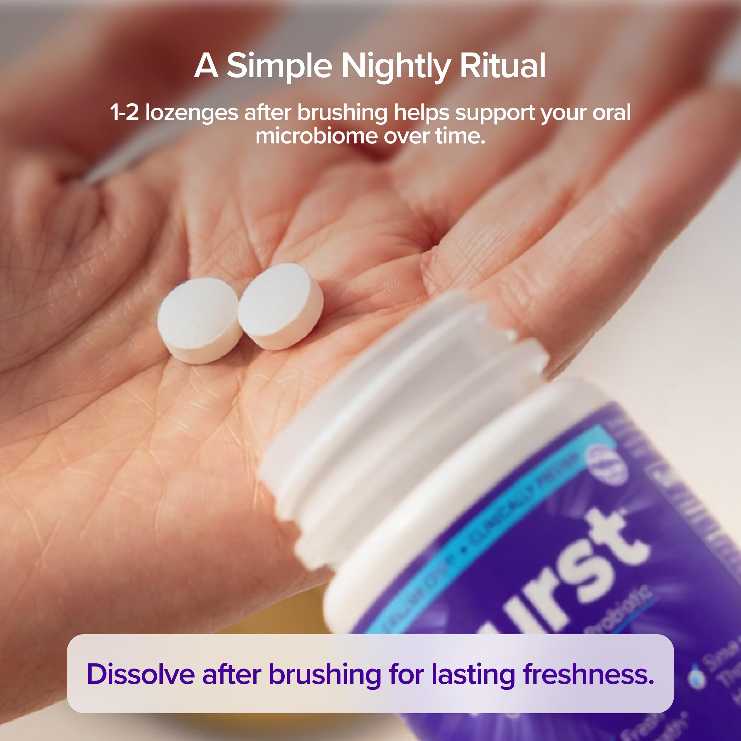 Burst ambiente de cuidado bucal en baño mostrando uso nocturno