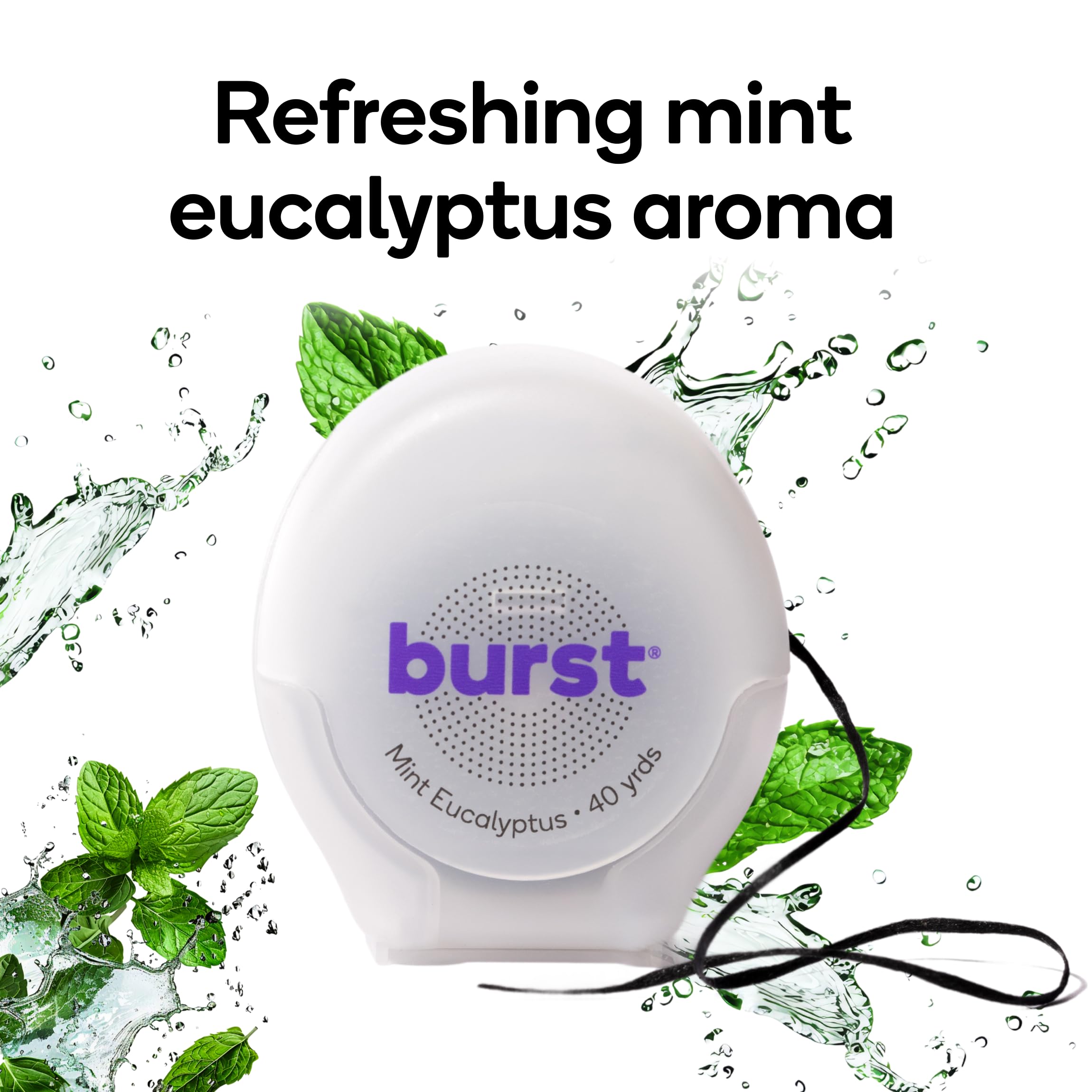 Burst etiqueta legible con ingredientes, xilitol y certificaciones sostenibles