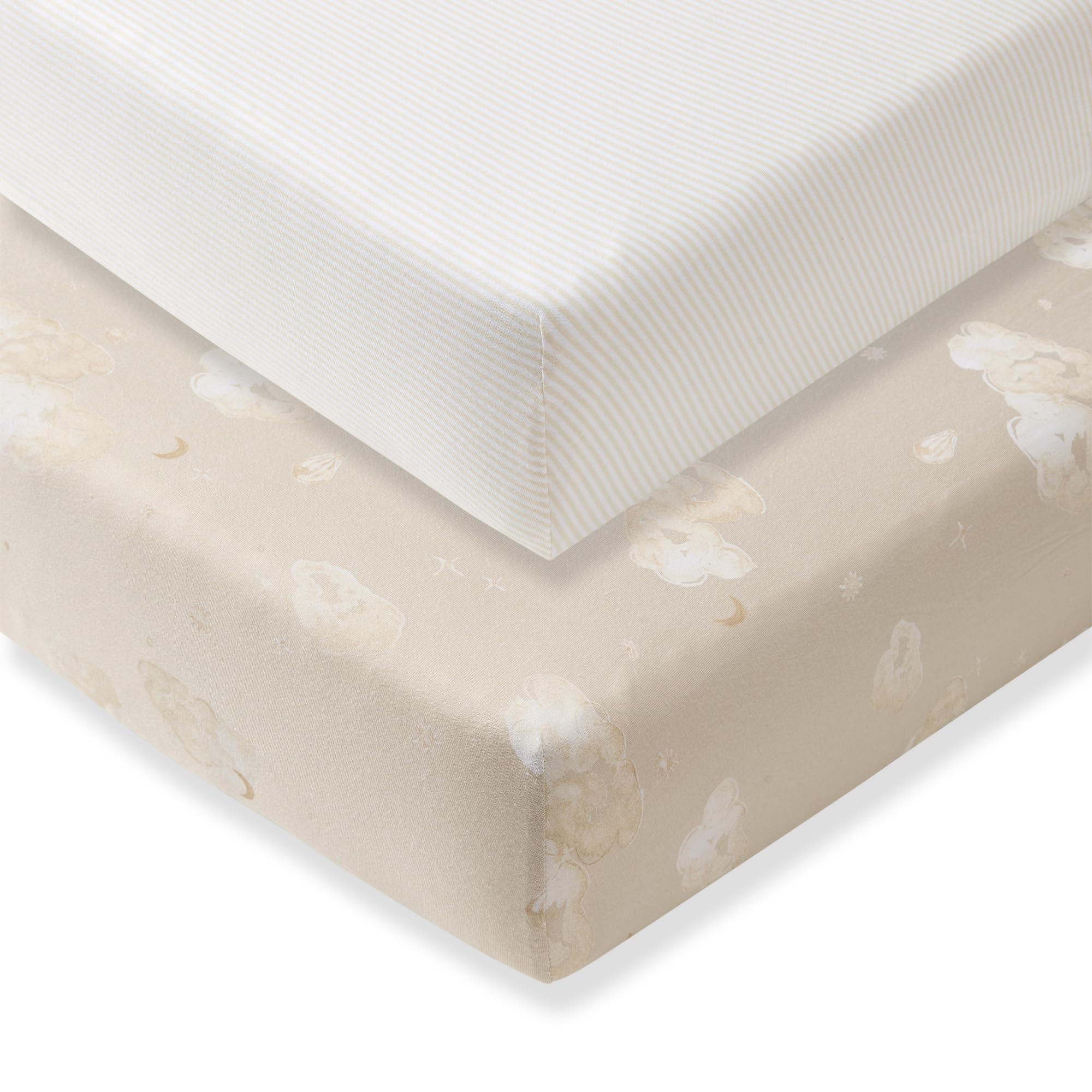 Burt's Bees Baby empaque frontal mostrando sábana ajustable y beneficios