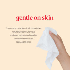 Burt's Bees comparación tamaño de una toallita con la mano, fácil de llevar