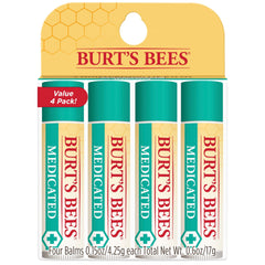 Burt's Bees frente del empaque mostrando los cuatro tubos y beneficios naturales