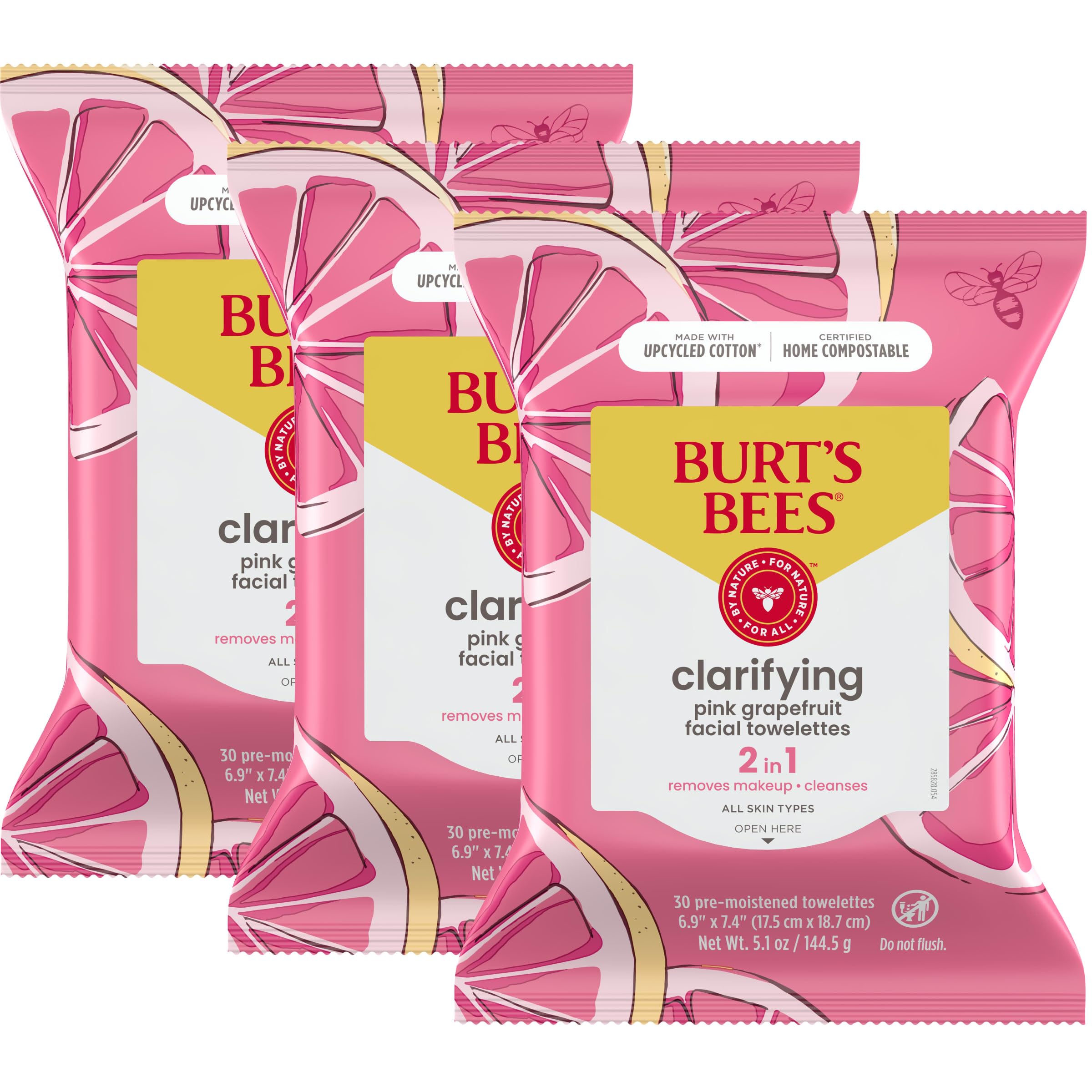 Burt's Bees empaque frontal pomelo rosa mostrando beneficios rápidos