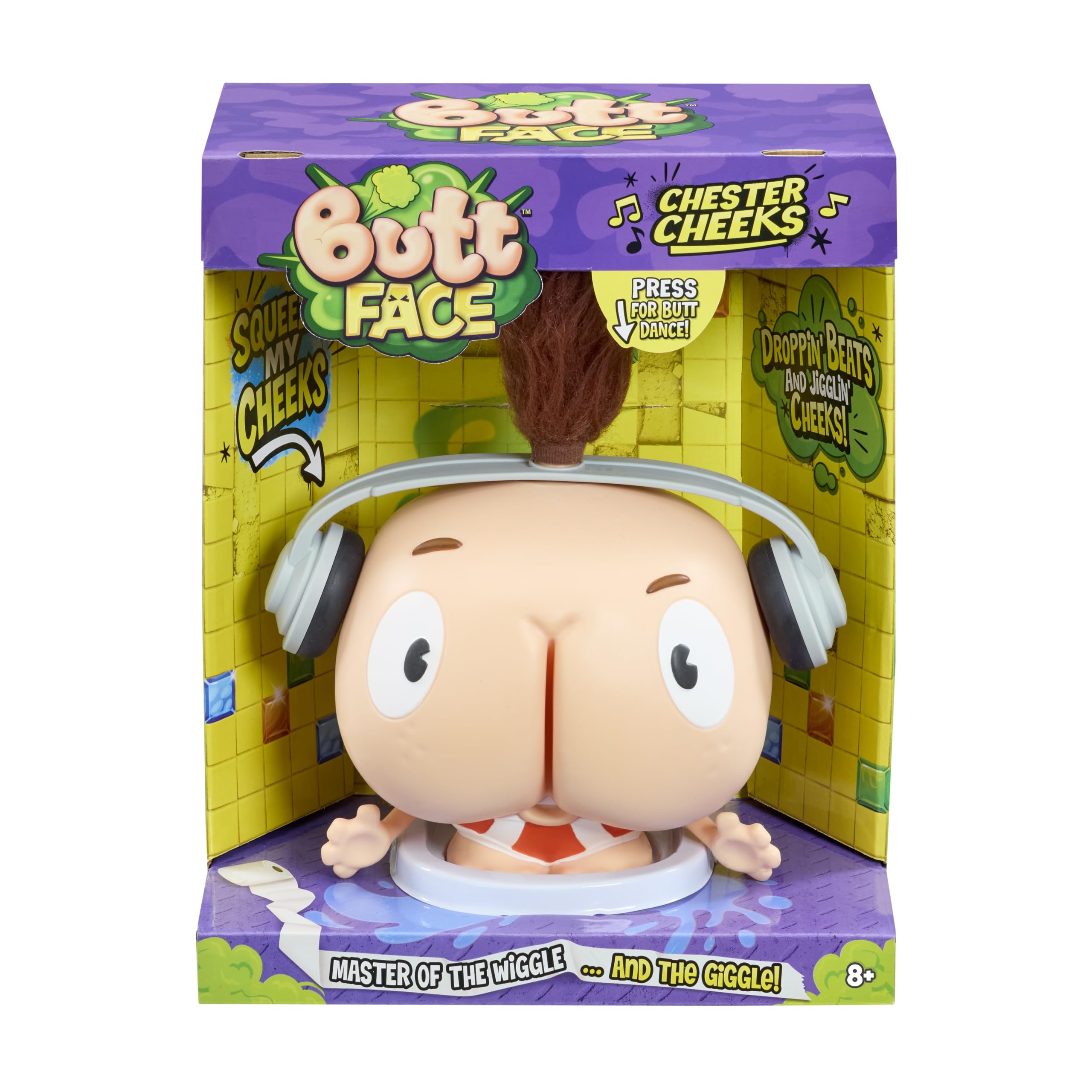 Butt Face Chester Cheeks vista frontal mostrando su diseño cómico y divertido